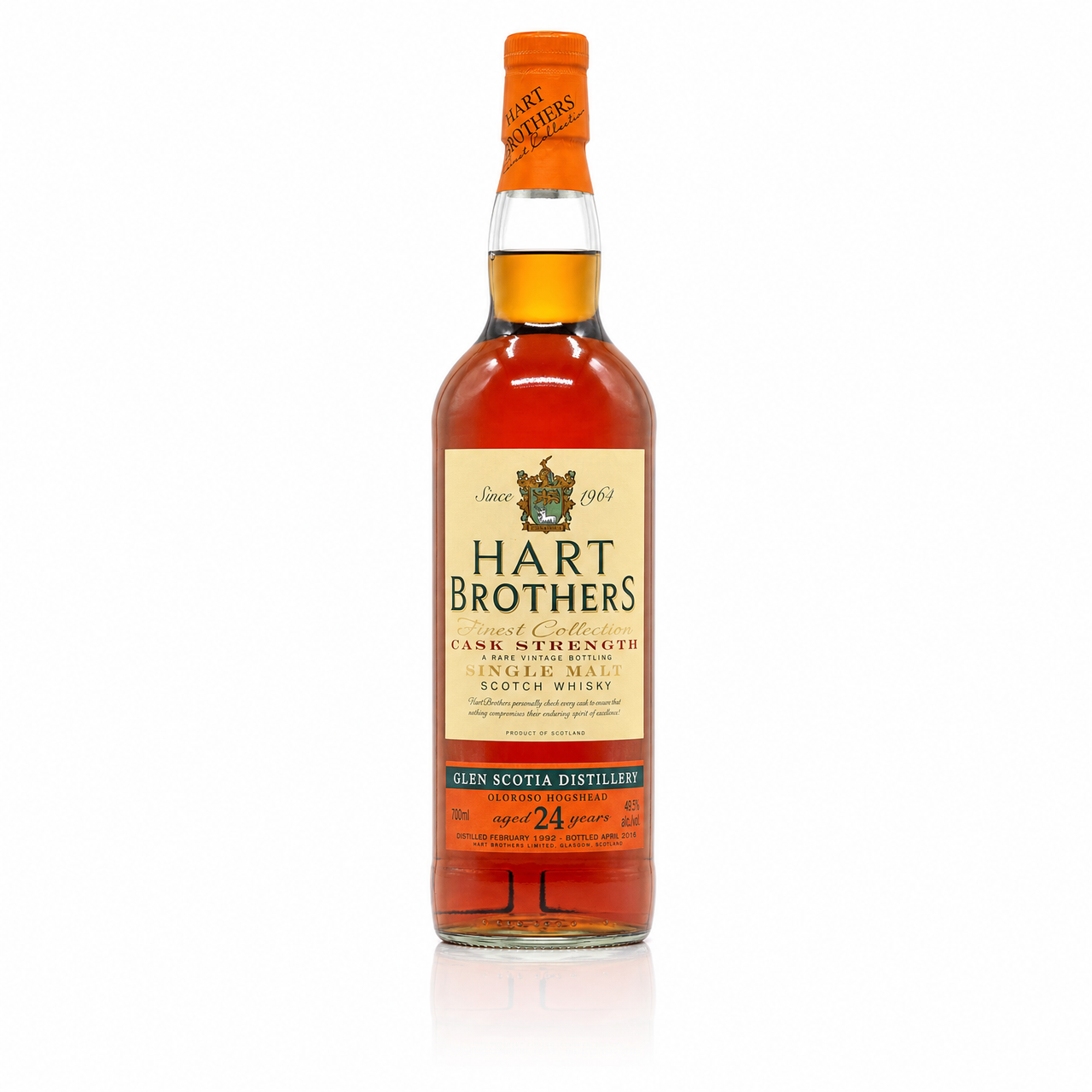 Flasche Hart Brothers Cask Strength Single Malt Scotch Whisky, 24 Jahre, Glen Scotia Distillery.